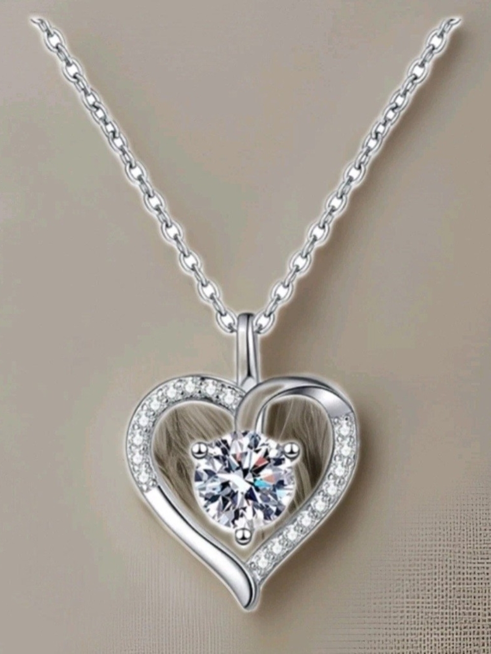 SOLID 925 Sterling Silver 1Ct Moissanite Love Heart Pendant Necklace 18 inch - Picture 1 of 1
